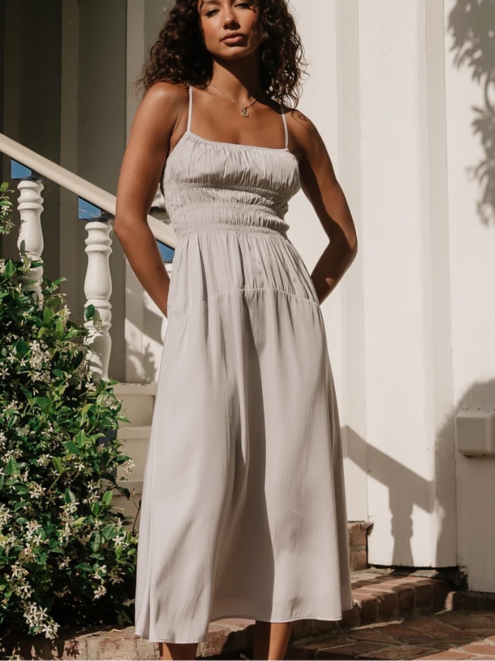 Bohme Mariella Smocked Maxi Dress gray